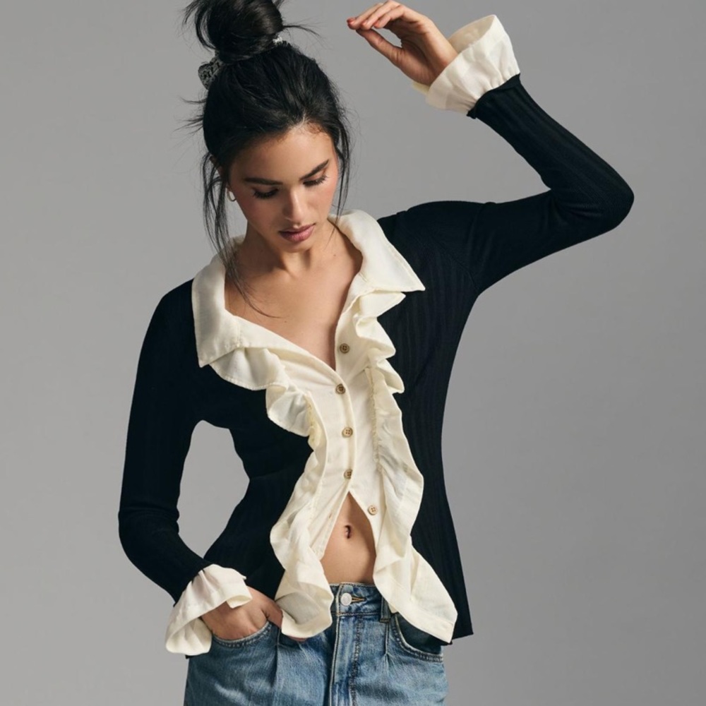 By Anthropologie Ruffle-Front Cardigan Sweater Size Small New with Tag